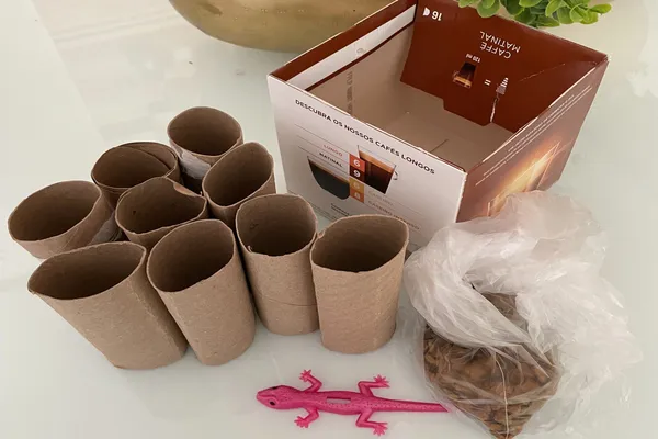 circuito de obstáculos para cachorro com papelão e bambu